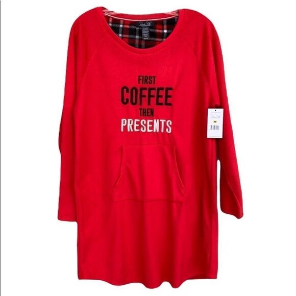 Rene Rofe Sleepwear NWT Sz M Red Fleece Nightshirt With Kangaroo Pocket - Picture 2 of 12